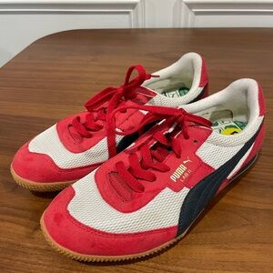 Puma Red and White Sneakers with Dark Accents Size 5